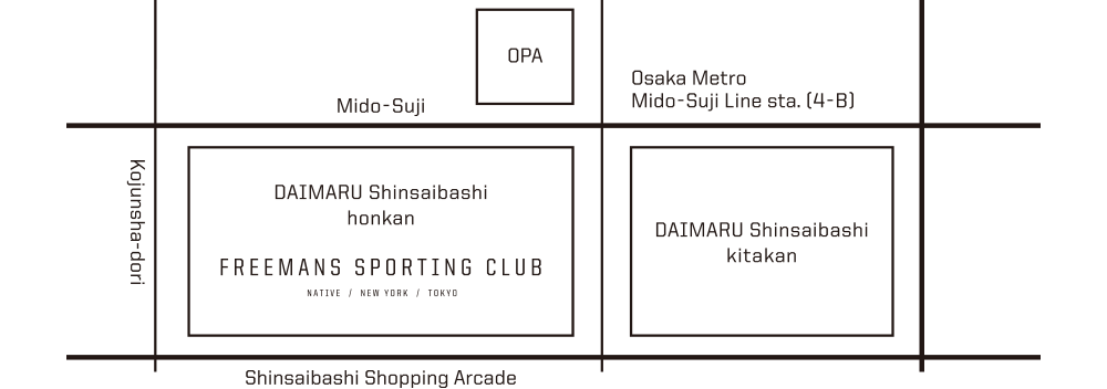 FREEMANS SPORTING CLUB - DAIMARU SHINSAIBASHI 地図